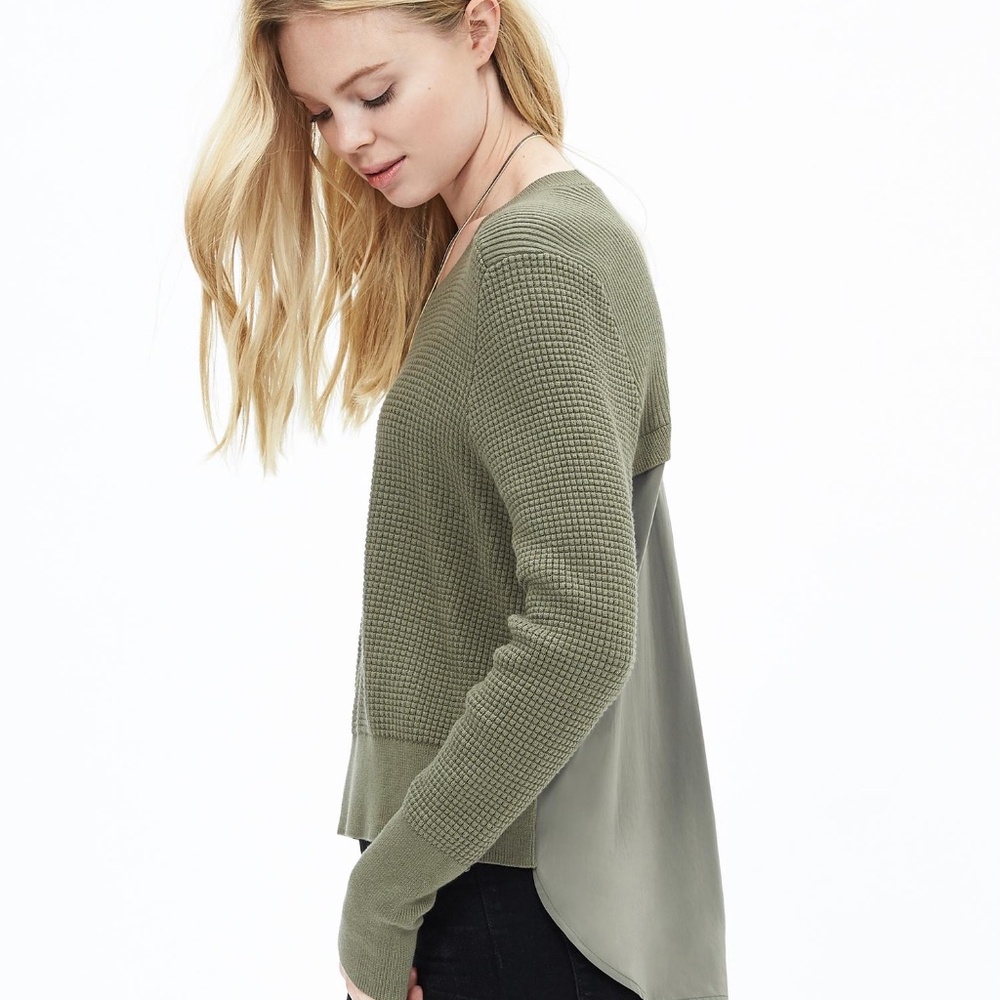 Mixed-Media High-Low Pullover Sweater - Banana Republic